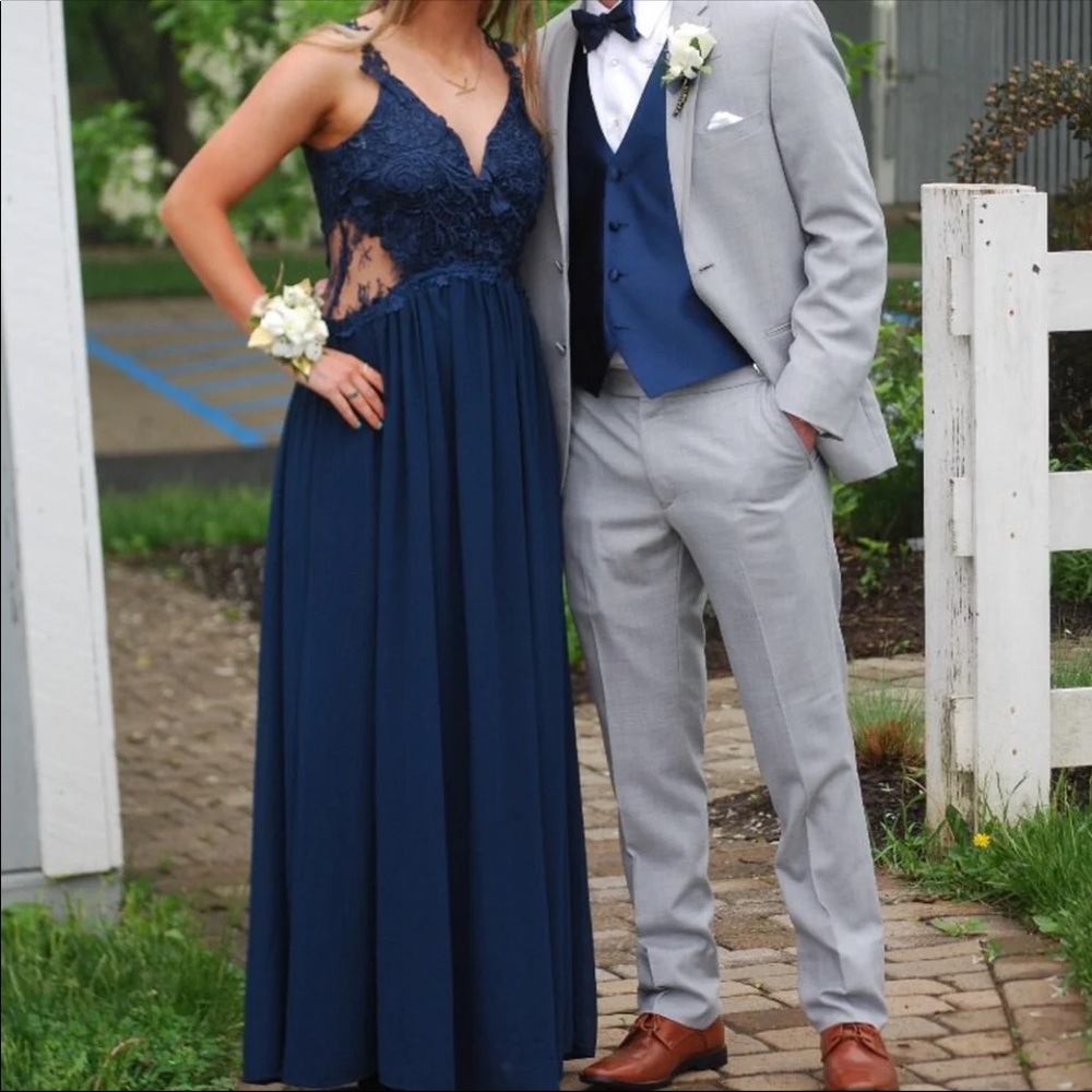Navy blue prom girl prom dress